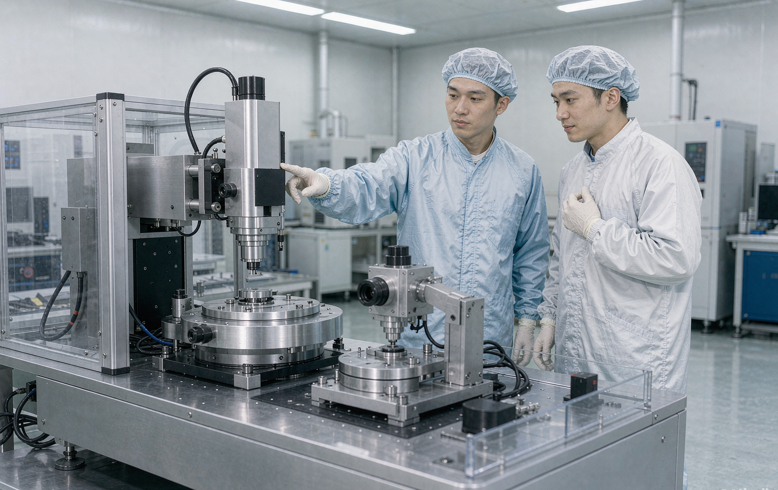 两位工程师对照三年成本口径评审晶圆刻字设备选型方案