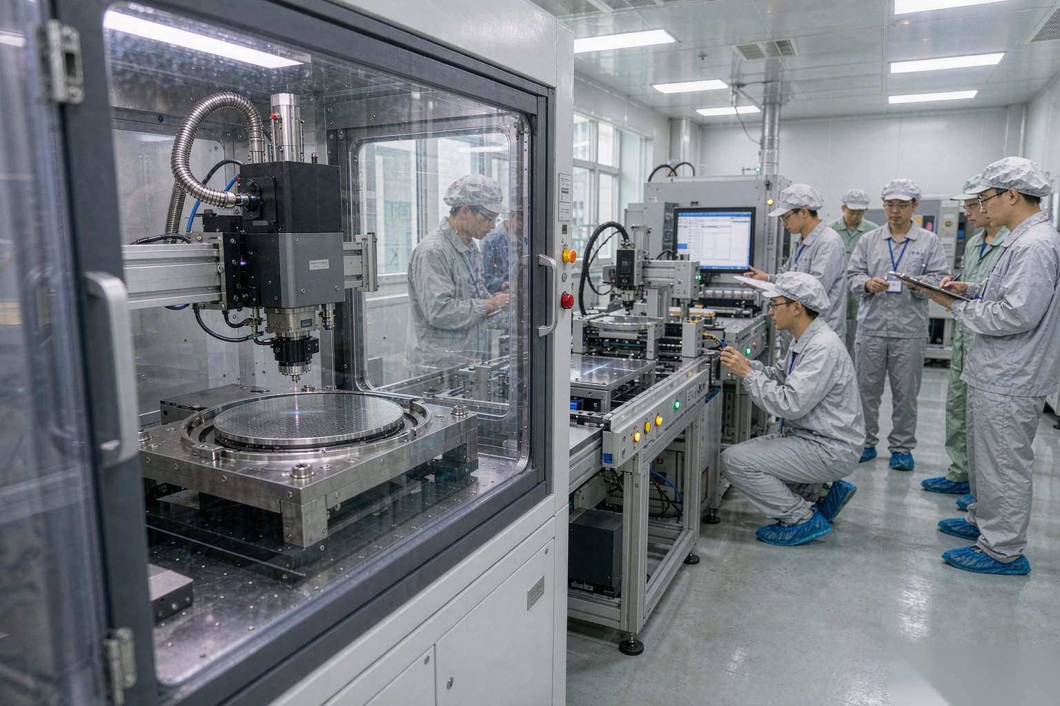 帝耐激光交付的 DN-Wafer-Marker-A 全自动产线在客户端联机验收现场