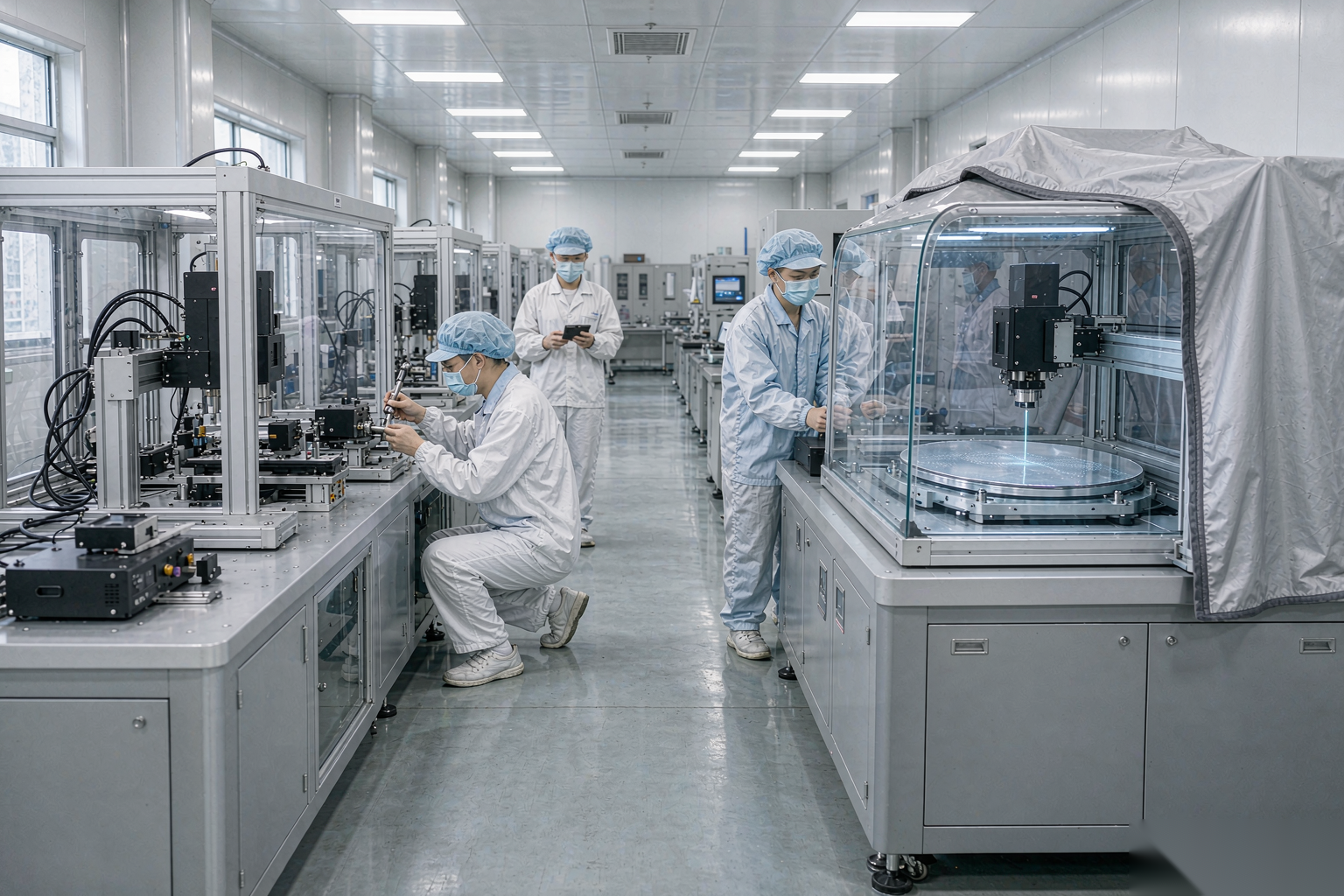 帝耐激光生产基地的整机装配线与待交付的 DN-Wafer-Marker 设备