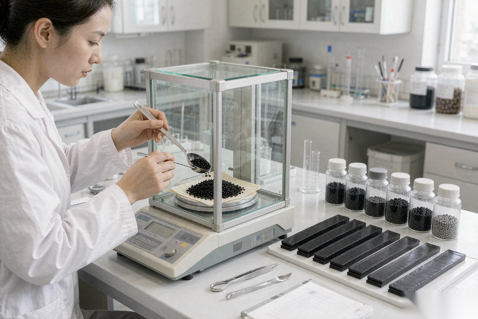 帝耐激光工程师用透光仪对比加吸光剂与免吸光剂两种焊缝的透光度