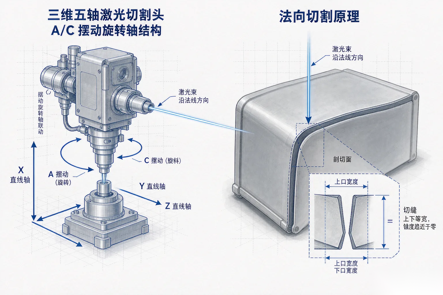 三维五轴激光切割机倒扣深腔件怎么切？摆角、可达性与法向三道关